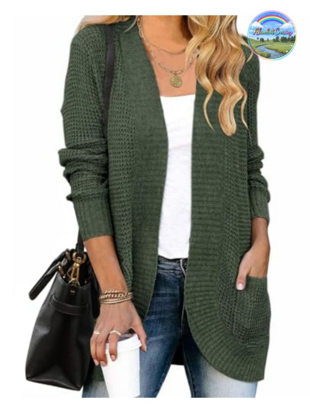 Open Front Cardigan Sweater Knit Acrylic Blend Long Sleeve